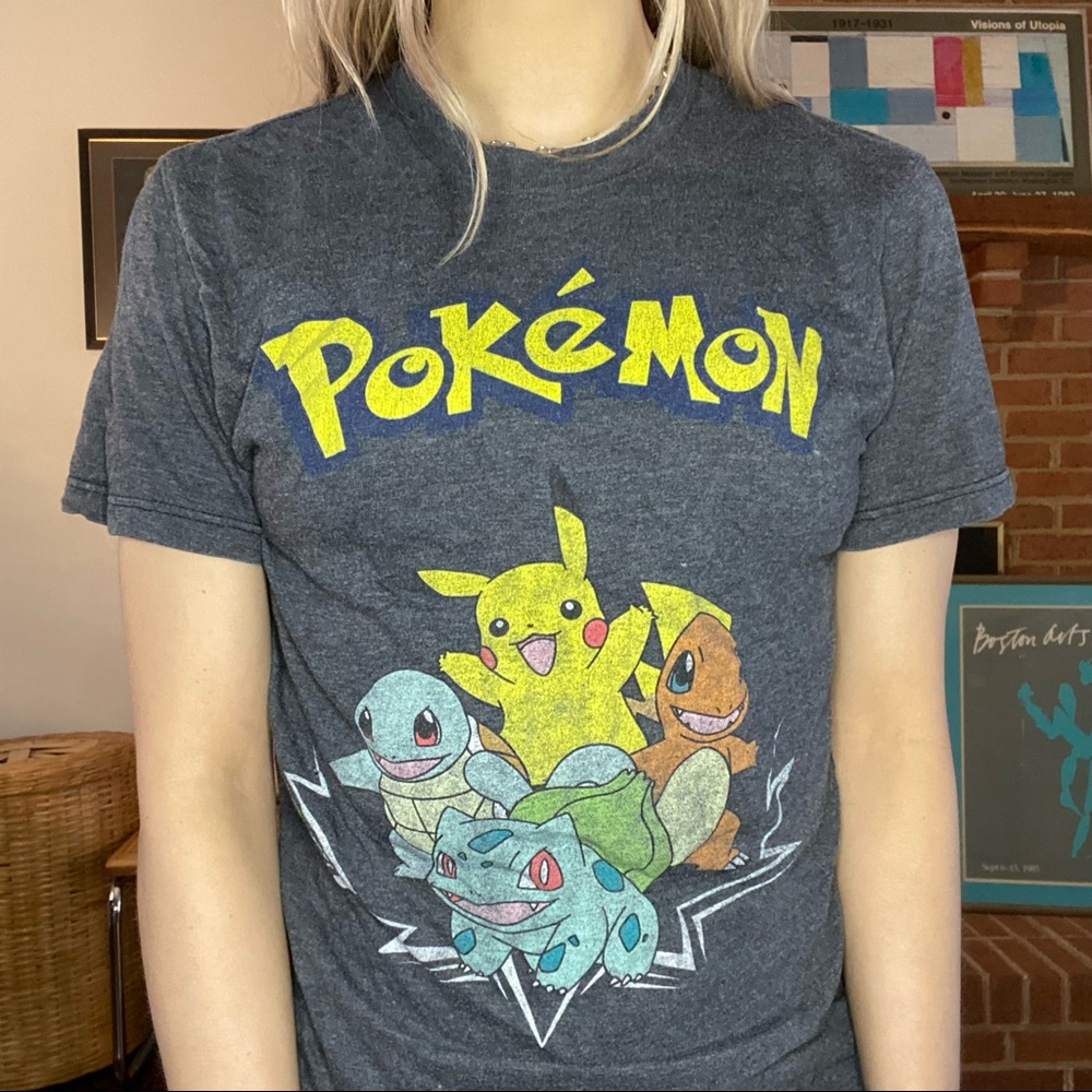 2010s Pokemon Gen 1 Starters DIstressed Graphic Soft Heathered Graphic T…